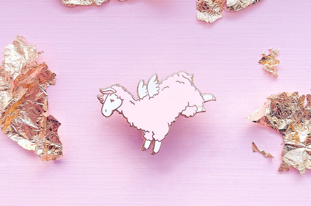Flying Pink Llama Enamel Pin (Seconds)
