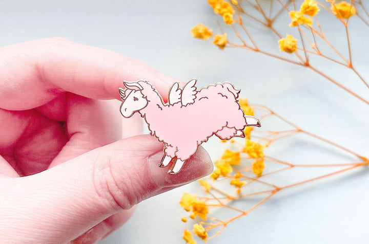 Flying Pink Llama Enamel Pin (Seconds)