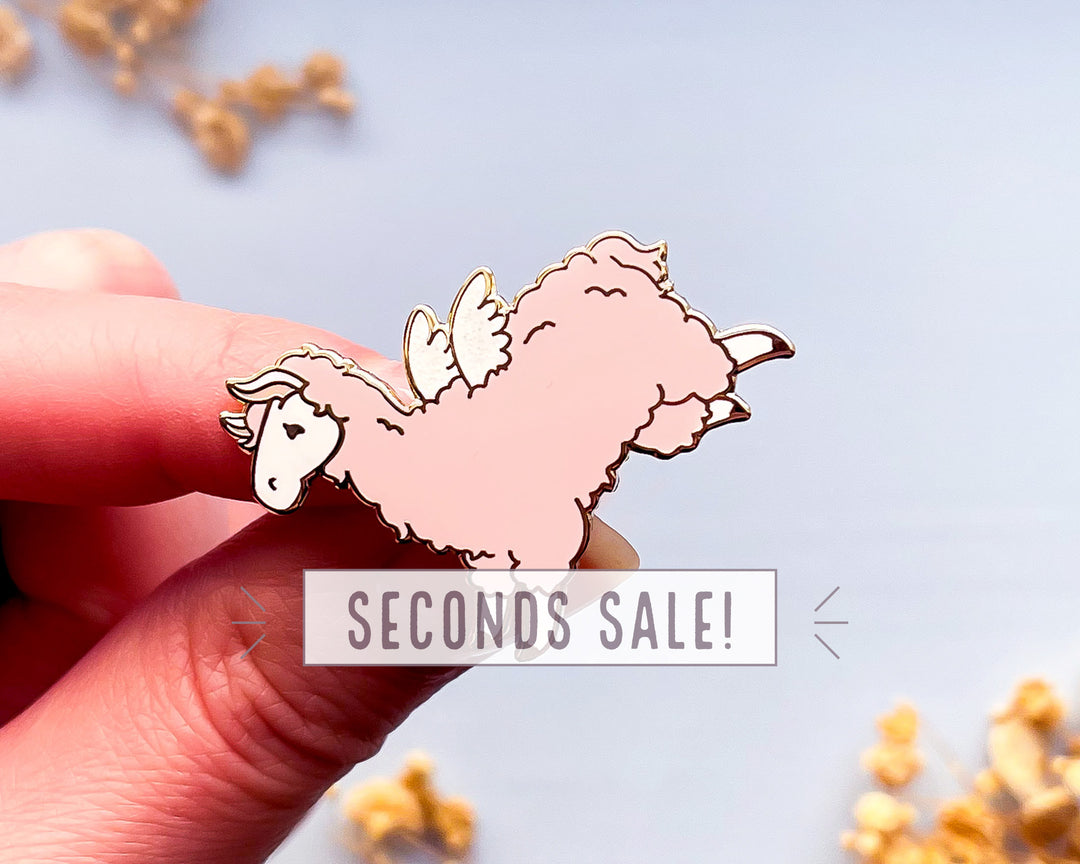 Flying Pink Llama Enamel Pin (Seconds)
