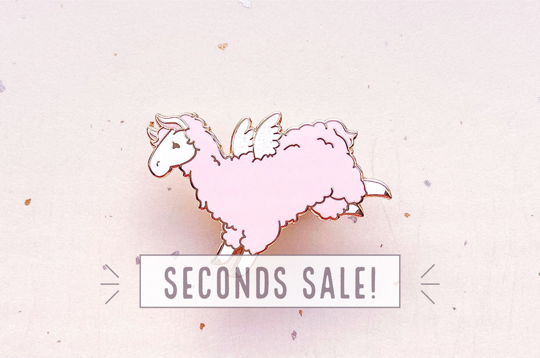 Flying Pink Llama Enamel Pin (Seconds)