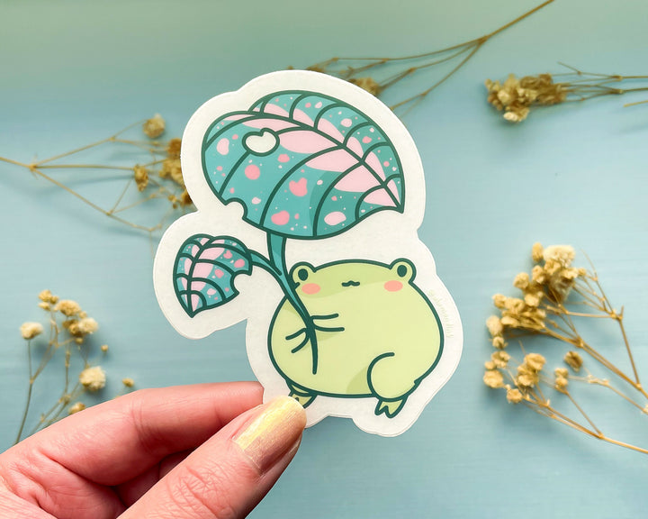 Gogo the Frog Leaf Umbrella Clear Vinyl Sticker