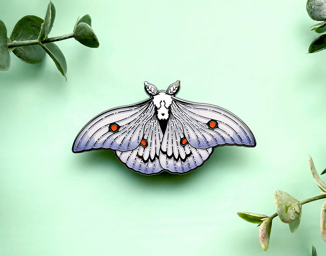 Ghostly Silk Moth (Ceranchia apollina) Enamel Pin