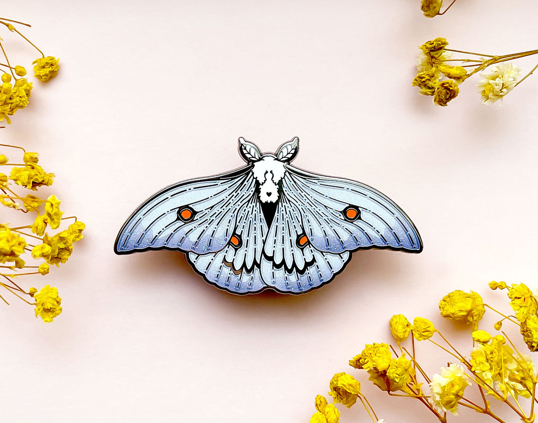Ghostly Silk Moth (Ceranchia apollina) Enamel Pin