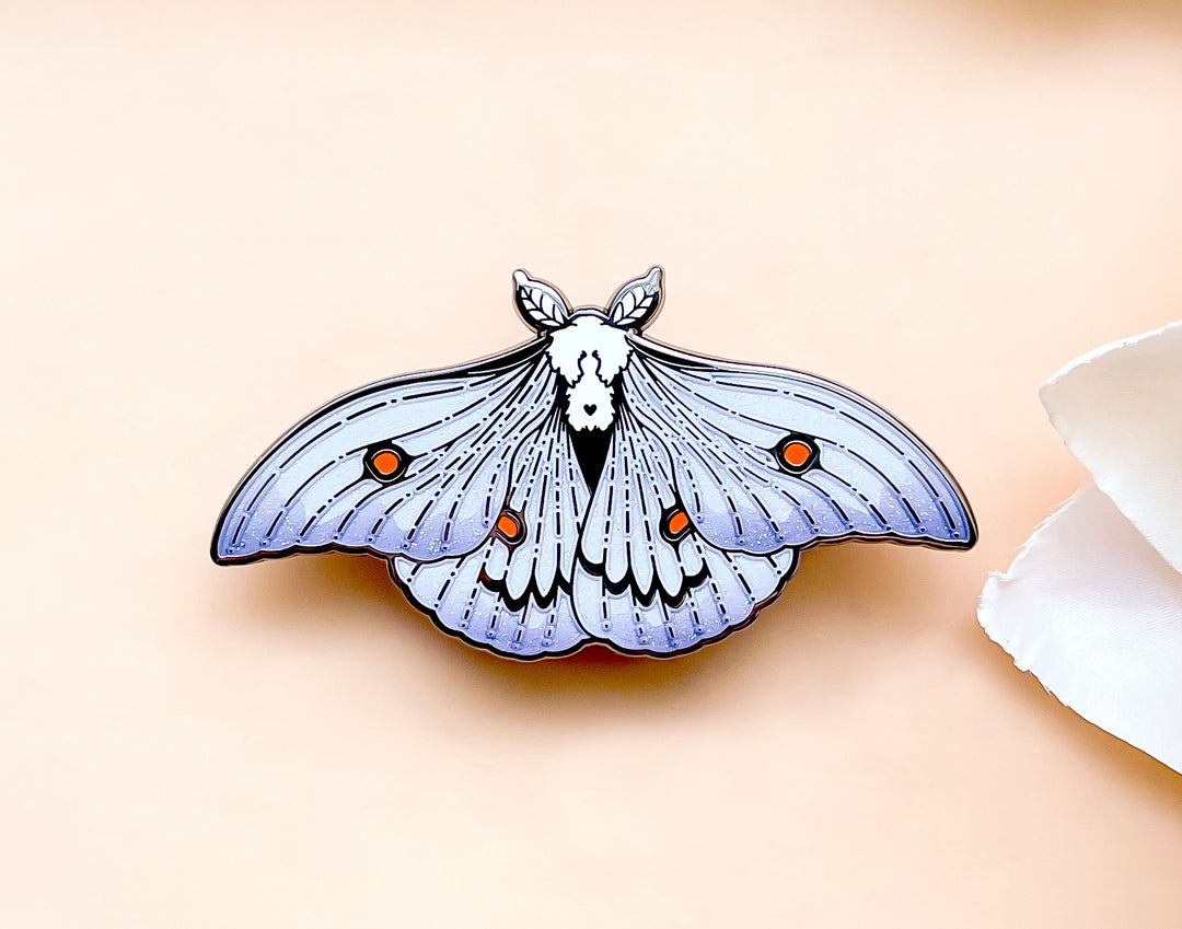 Ghostly Silk Moth (Ceranchia apollina) Enamel Pin