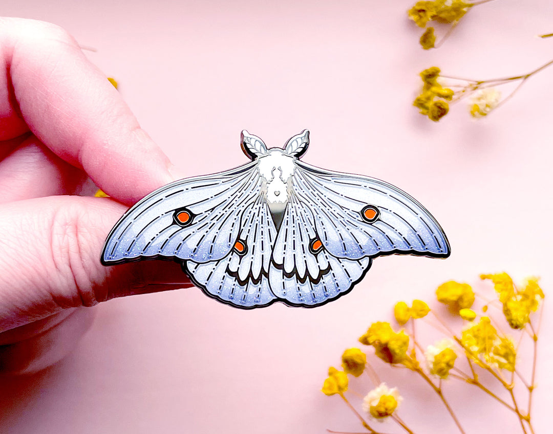 Ghostly Silk Moth (Ceranchia apollina) Enamel Pin