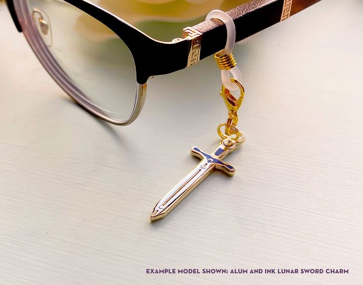 Lunar Sword Enamel and Metal Glasses Charm