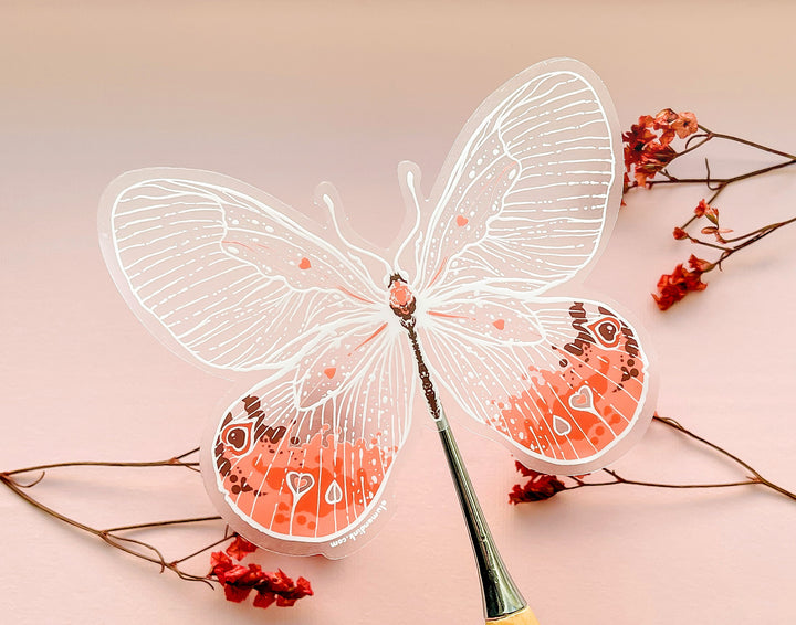 Transparent Pink Glasswing Butterfly Clear Vinyl Sticker