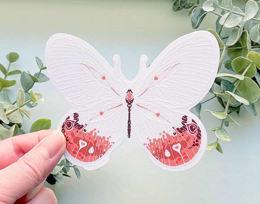 Transparent Pink Glasswing Butterfly Clear Vinyl Sticker