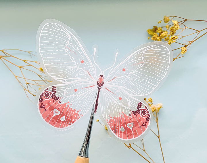 Transparent Pink Glasswing Butterfly Clear Vinyl Sticker