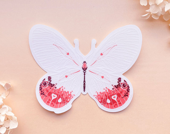 Transparent Pink Glasswing Butterfly Clear Vinyl Sticker