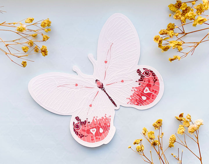 Transparent Pink Glasswing Butterfly Clear Vinyl Sticker