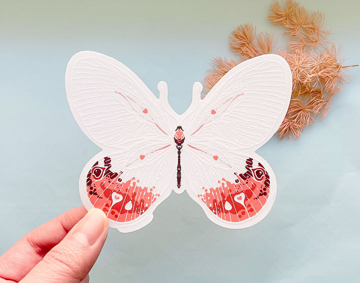 Transparent Pink Glasswing Butterfly Clear Vinyl Sticker