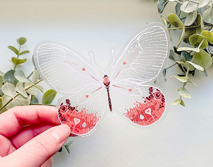 Transparent Pink Glasswing Butterfly Clear Vinyl Sticker