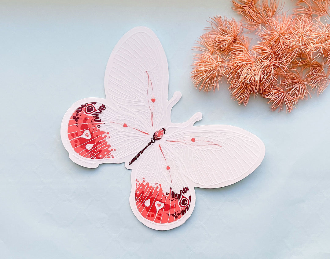 Transparent Pink Glasswing Butterfly Clear Vinyl Sticker