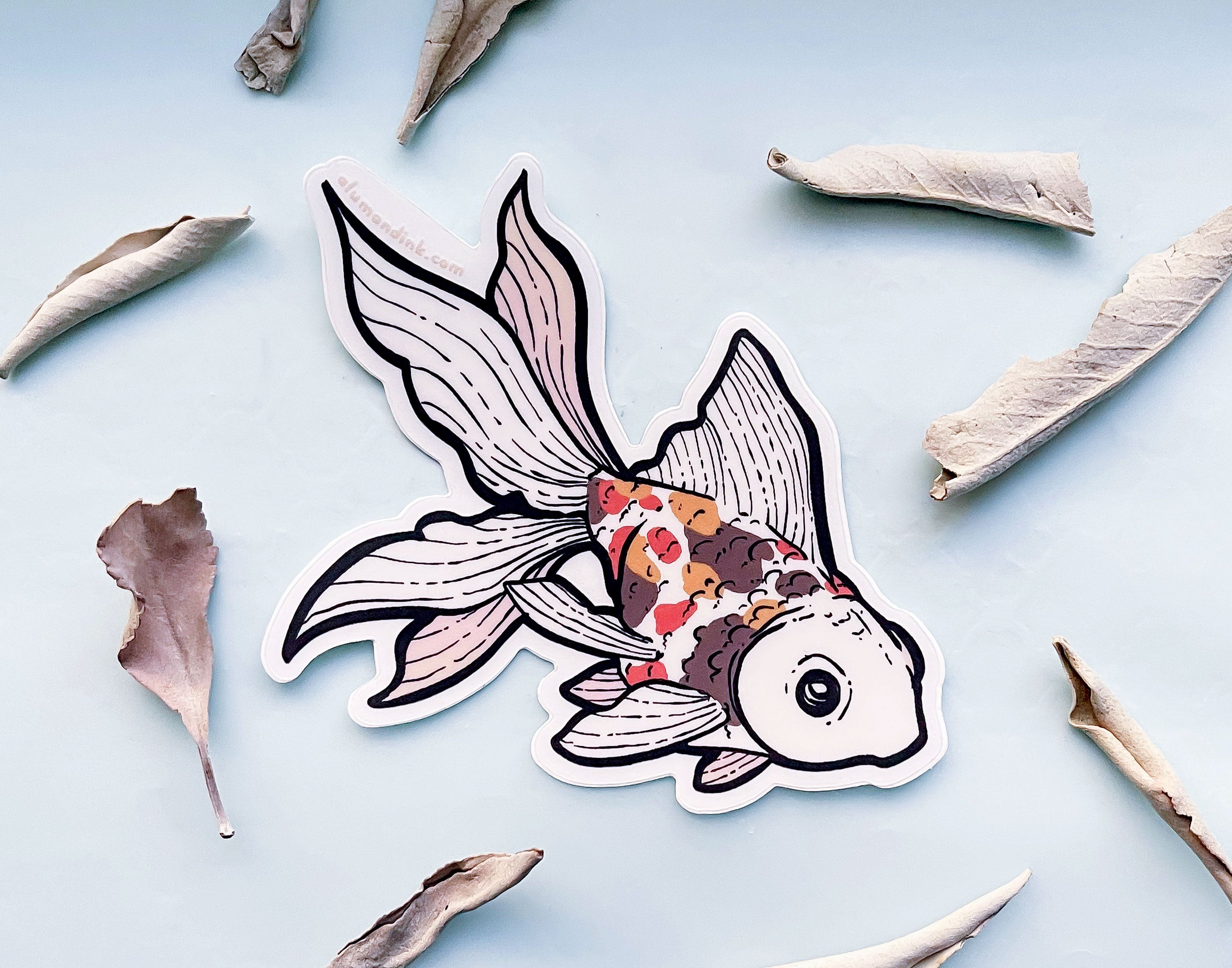 Spotted Fantail Goldfish Clear Vinyl Sticker – Alum and Ink