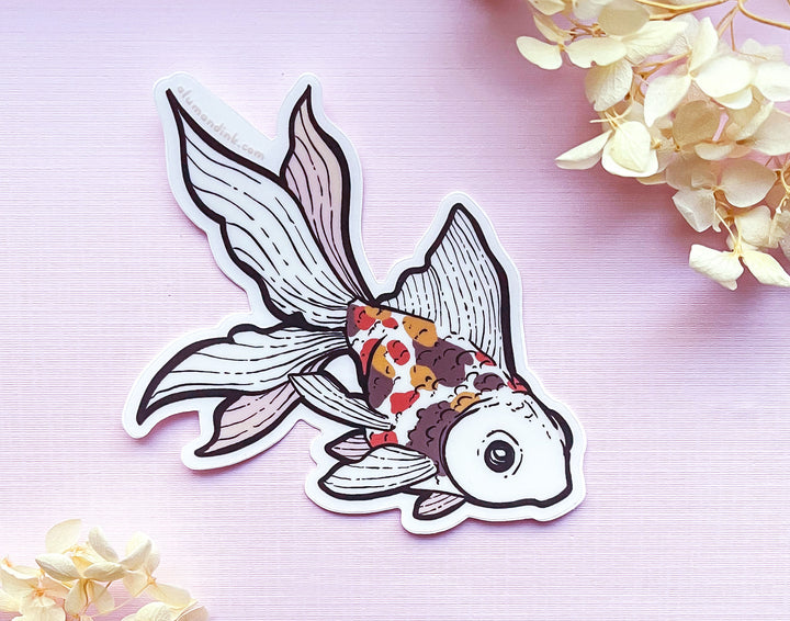 Spotted Fantail Goldfish Clear Vinyl Sticker
