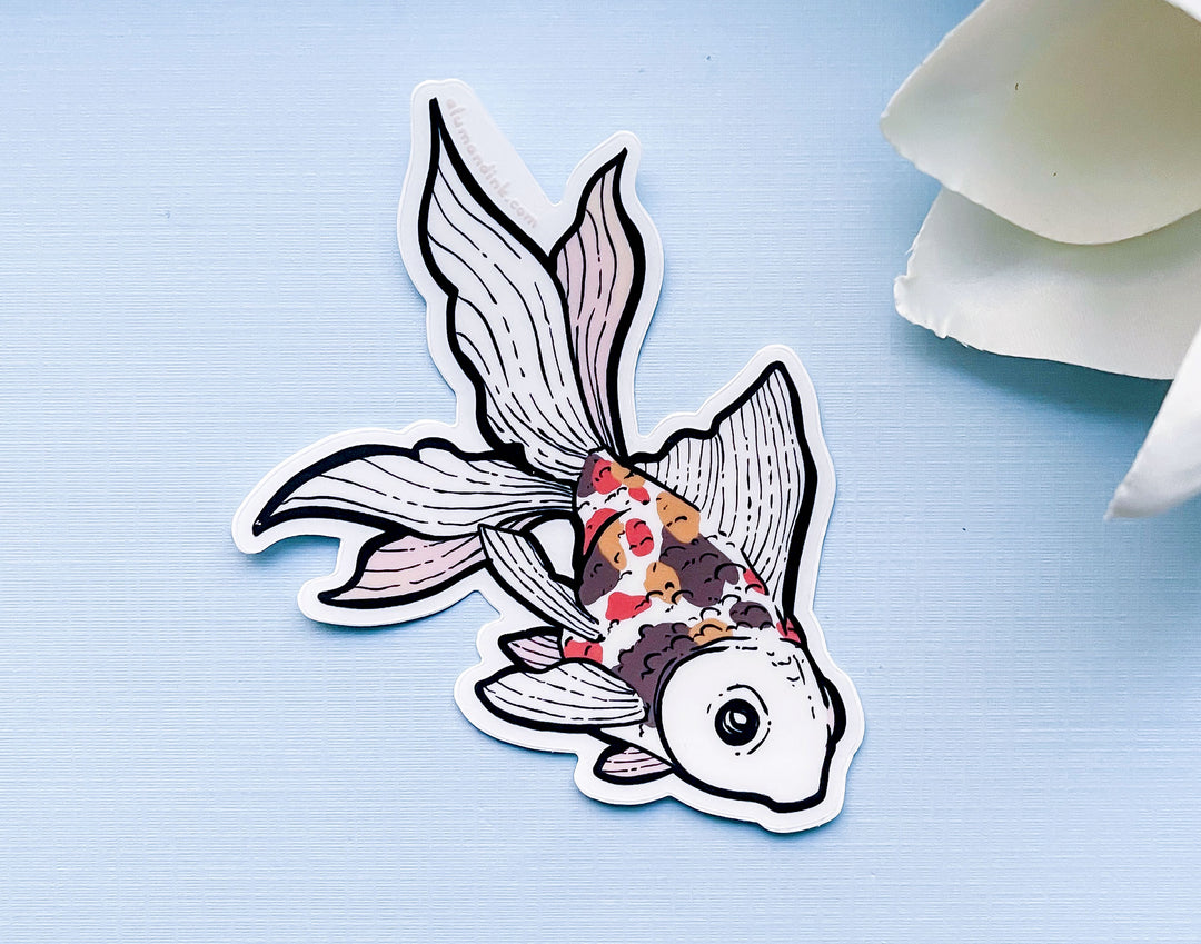 Spotted Fantail Goldfish Clear Vinyl Sticker