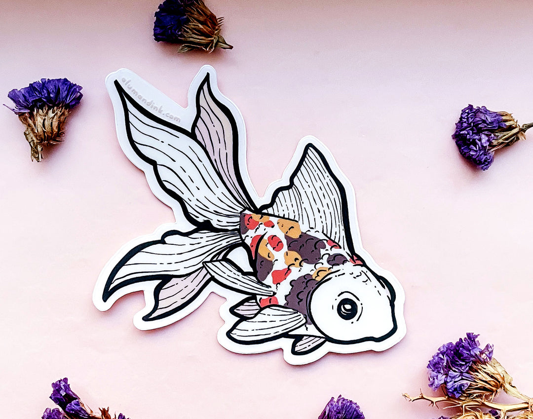 Spotted Fantail Goldfish Clear Vinyl Sticker