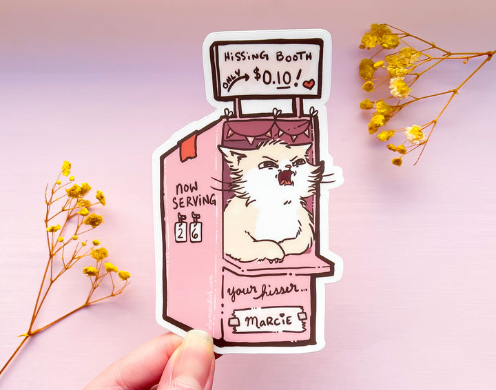 Marcie the Cat's Hissing Booth Clear Vinyl Sticker