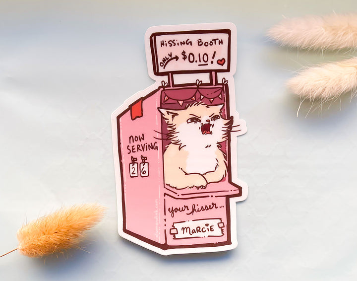 Marcie the Cat's Hissing Booth Clear Vinyl Sticker