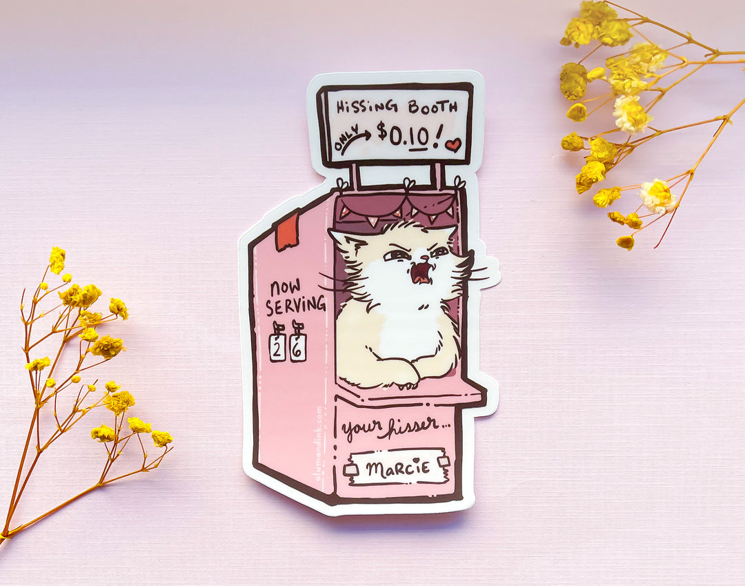 Marcie the Cat's Hissing Booth Clear Vinyl Sticker