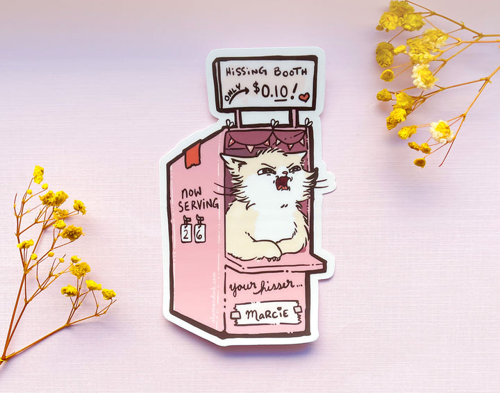 Marcie the Cat's Hissing Booth Clear Vinyl Sticker
