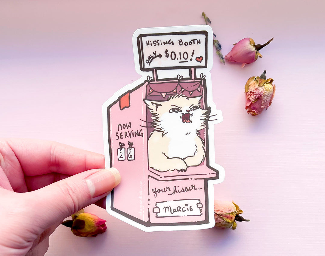 Marcie the Cat's Hissing Booth Clear Vinyl Sticker
