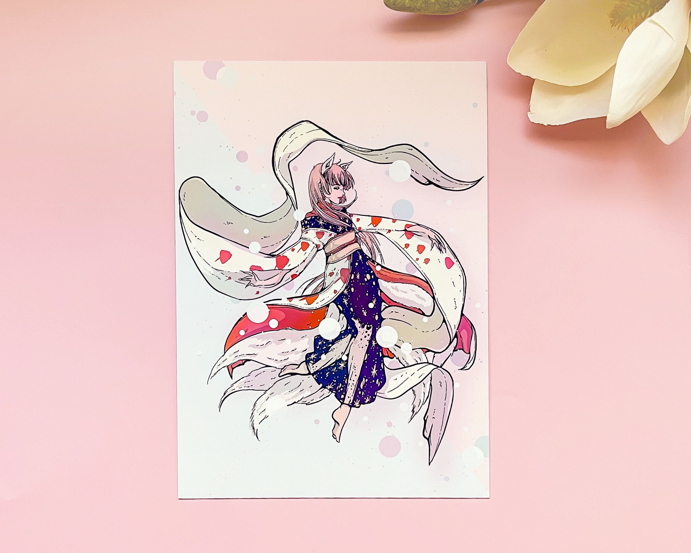 Five-Tailed Kitsune Art Print – Alum and Ink