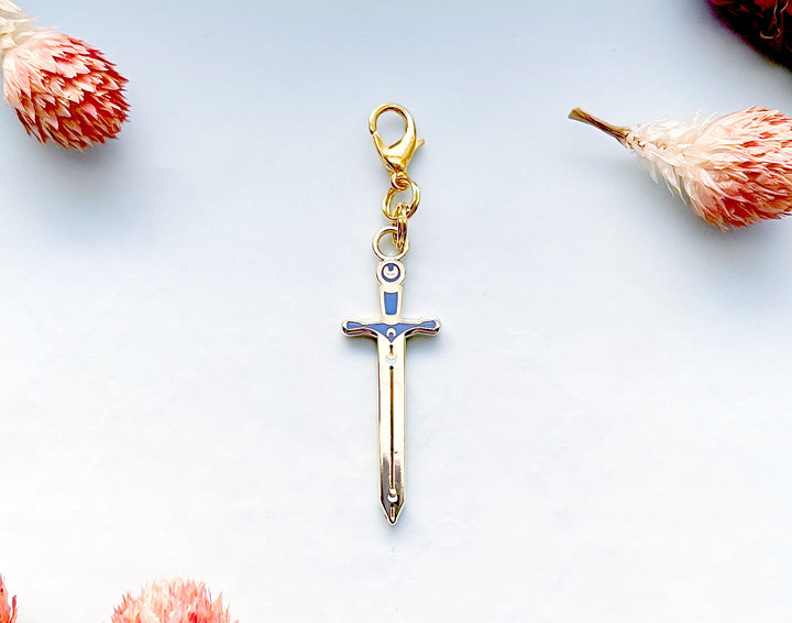 Lunar Sword Enamel and Metal Glasses Charm