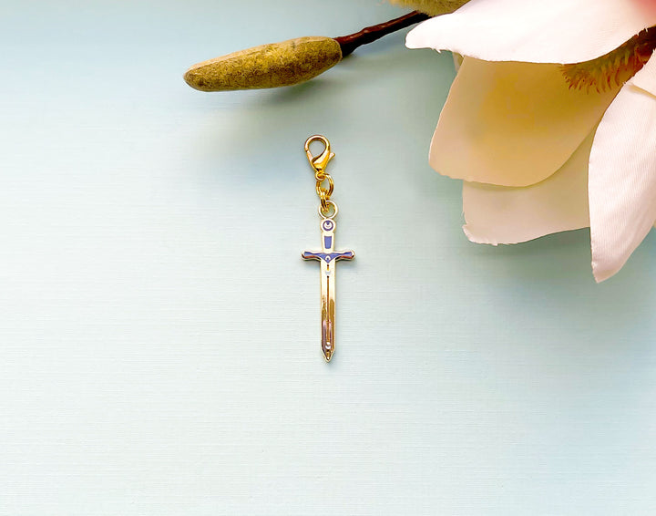 Lunar Sword Enamel and Metal Glasses Charm