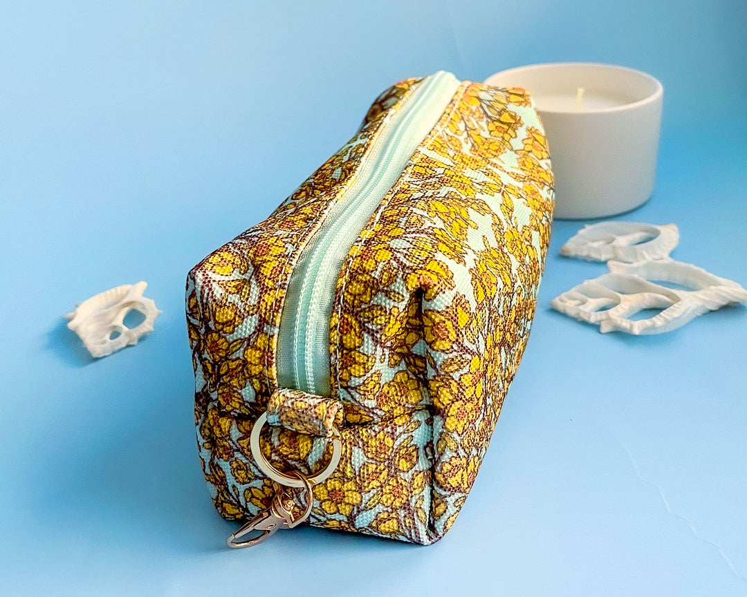 Yellow Mai Flower Branches Patterned Pouch