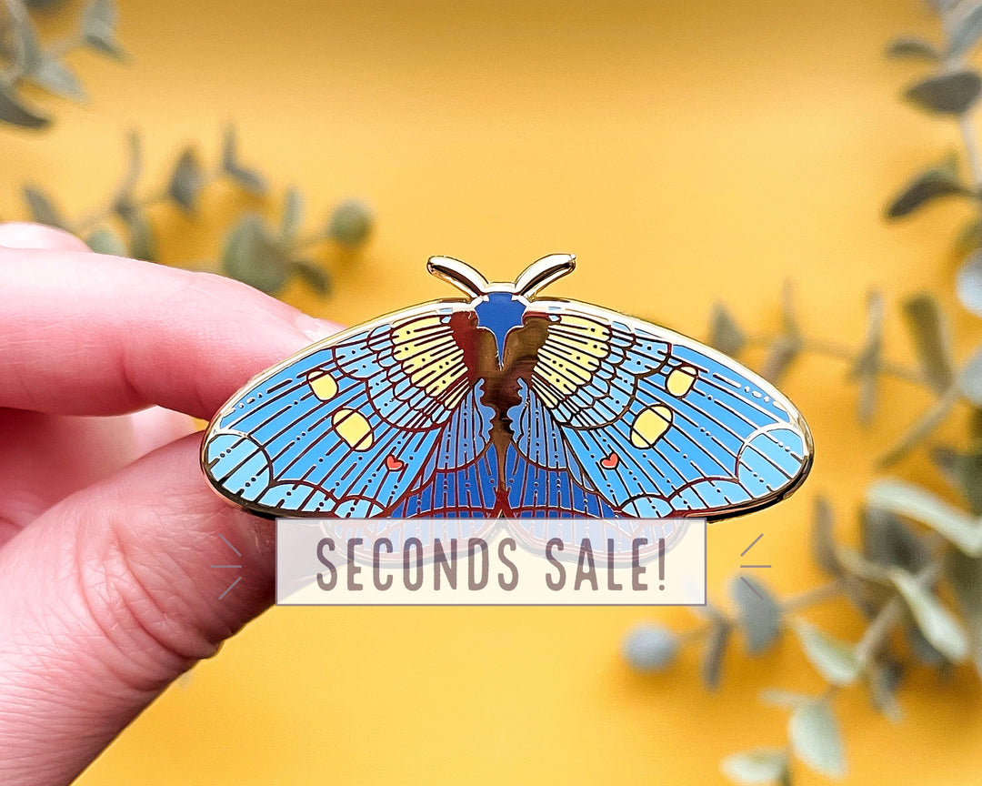 African Peach Moth Enamel Pin (Seconds)
