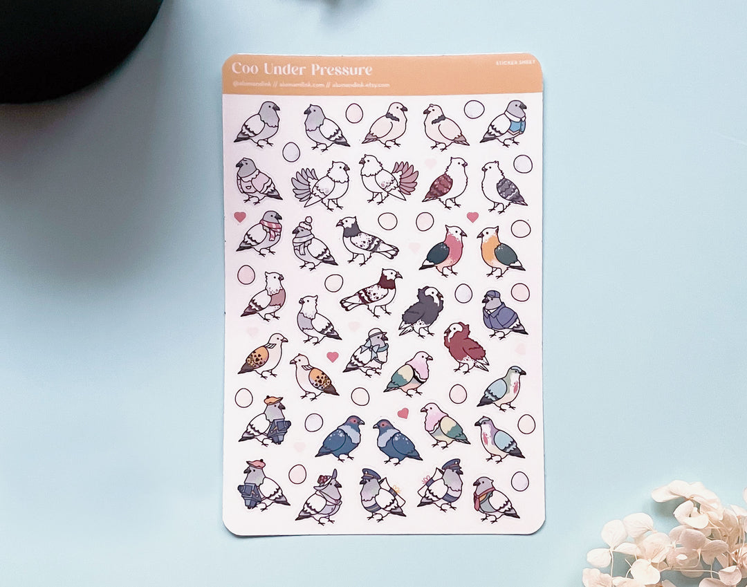 Coo Under Pressure Pigeons Clear Vinyl Sticker Sheet