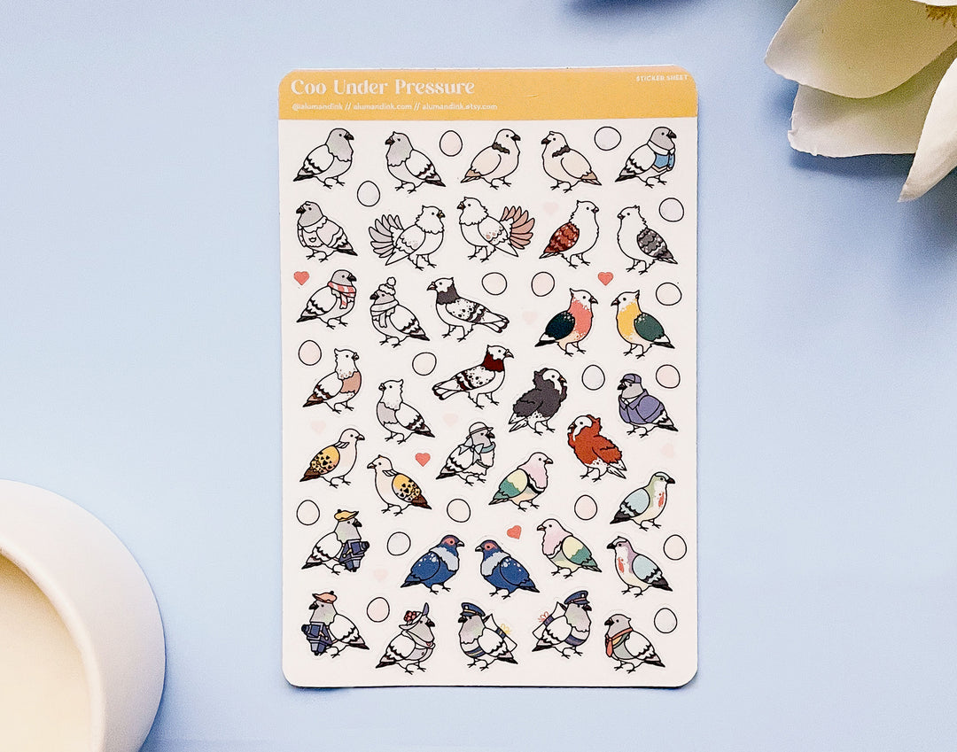 Coo Under Pressure Pigeons Clear Vinyl Sticker Sheet