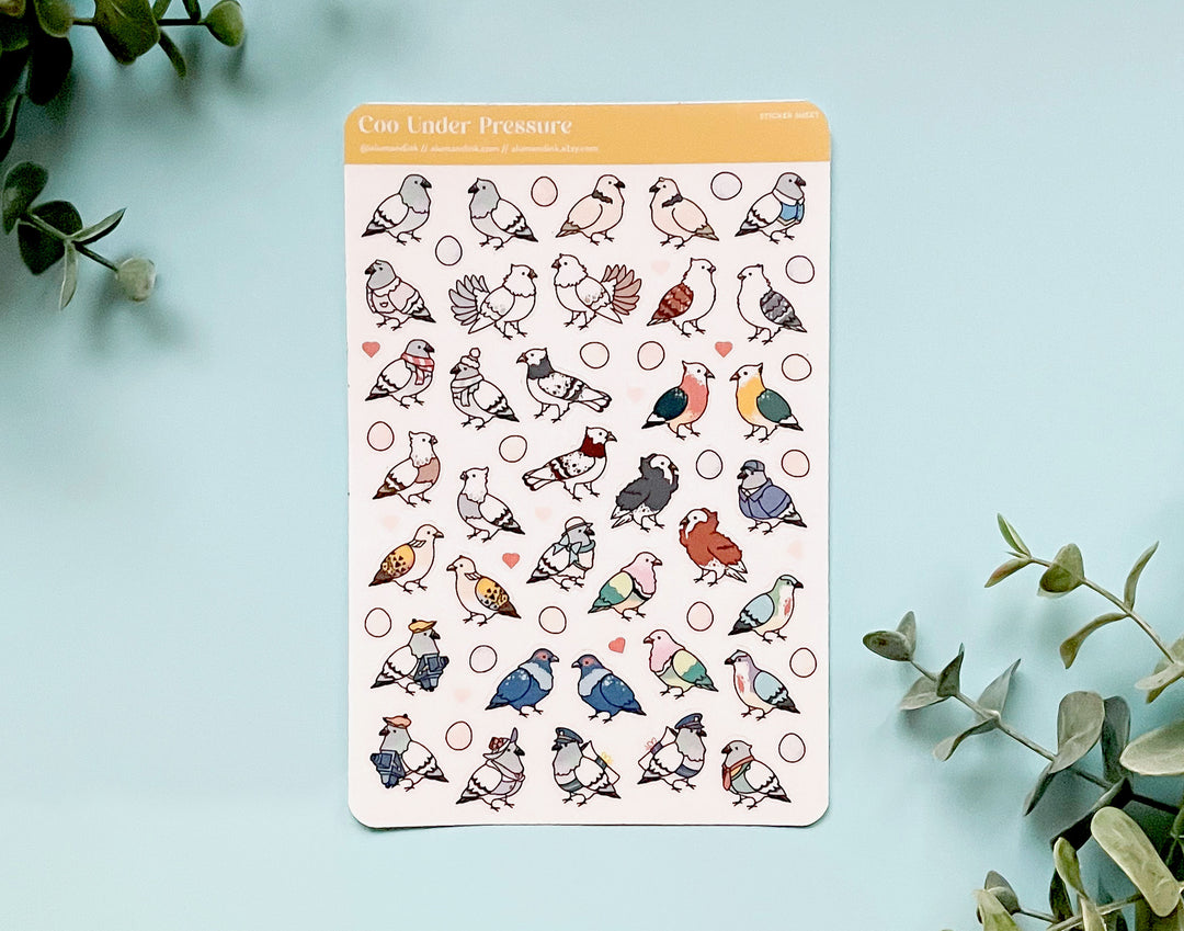 Coo Under Pressure Pigeons Clear Vinyl Sticker Sheet