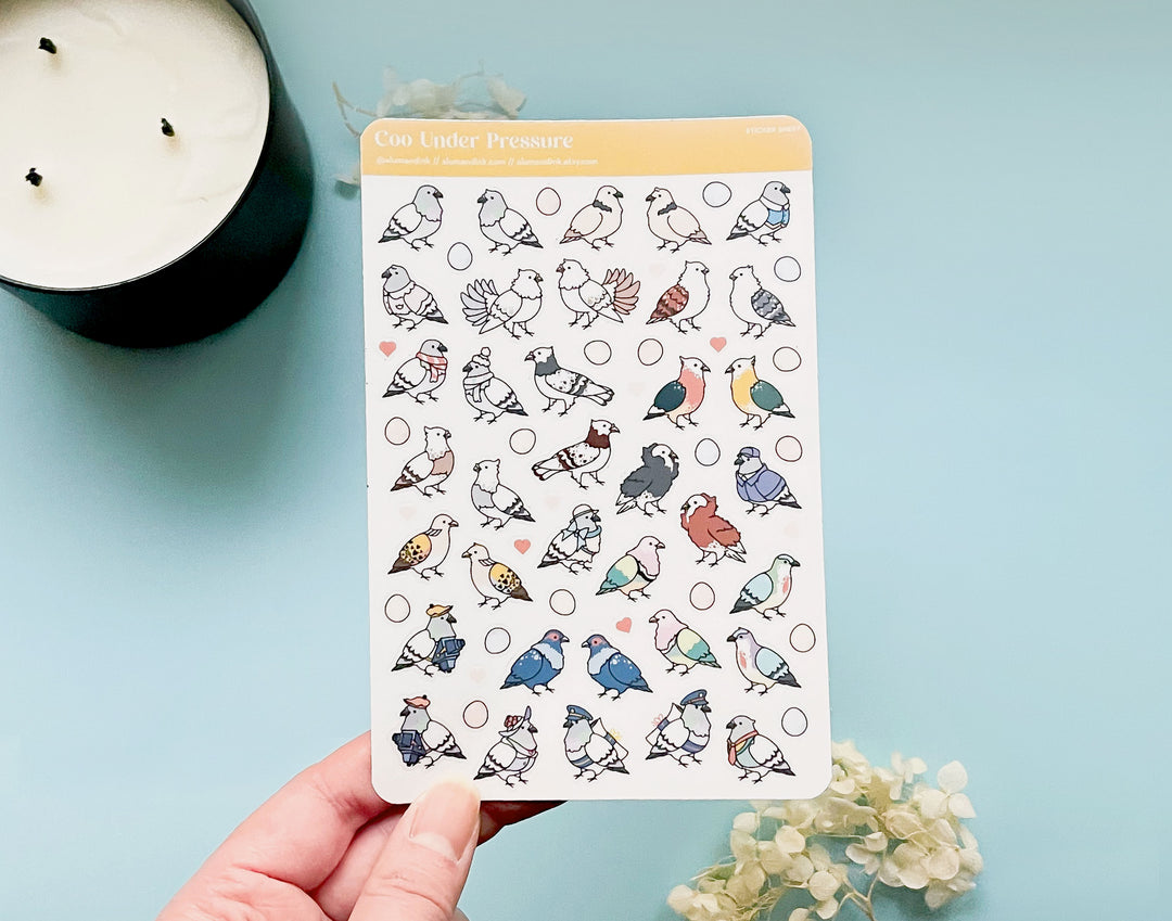 Coo Under Pressure Pigeons Clear Vinyl Sticker Sheet