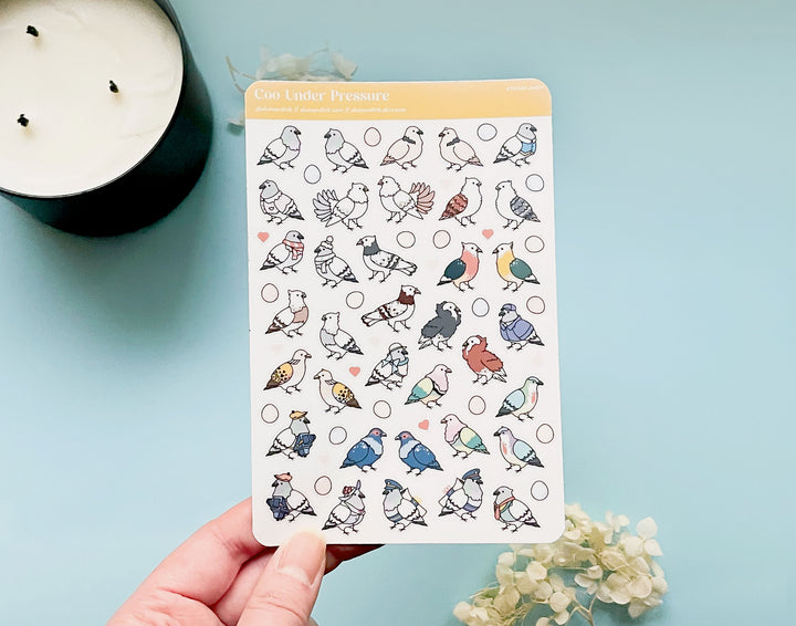 Coo Under Pressure Pigeons Clear Vinyl Sticker Sheet