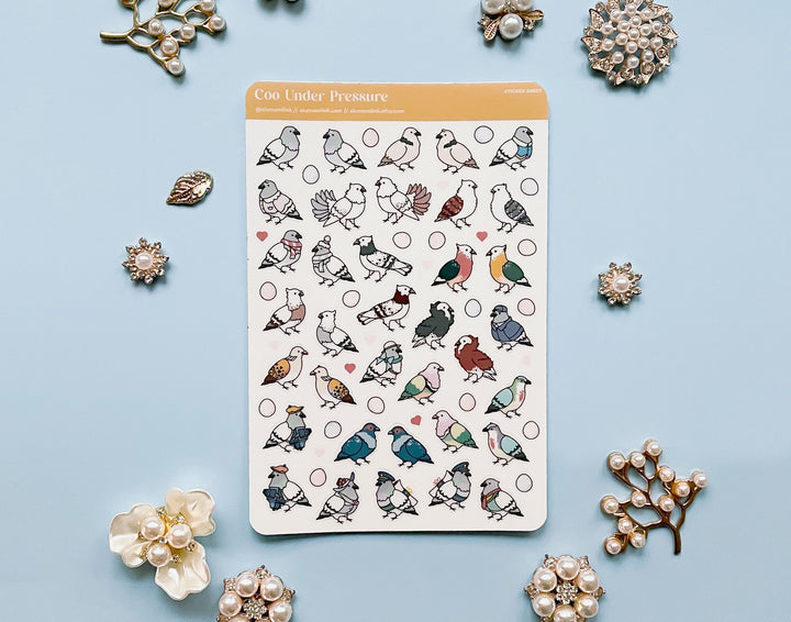 Coo Under Pressure Pigeons Clear Vinyl Sticker Sheet