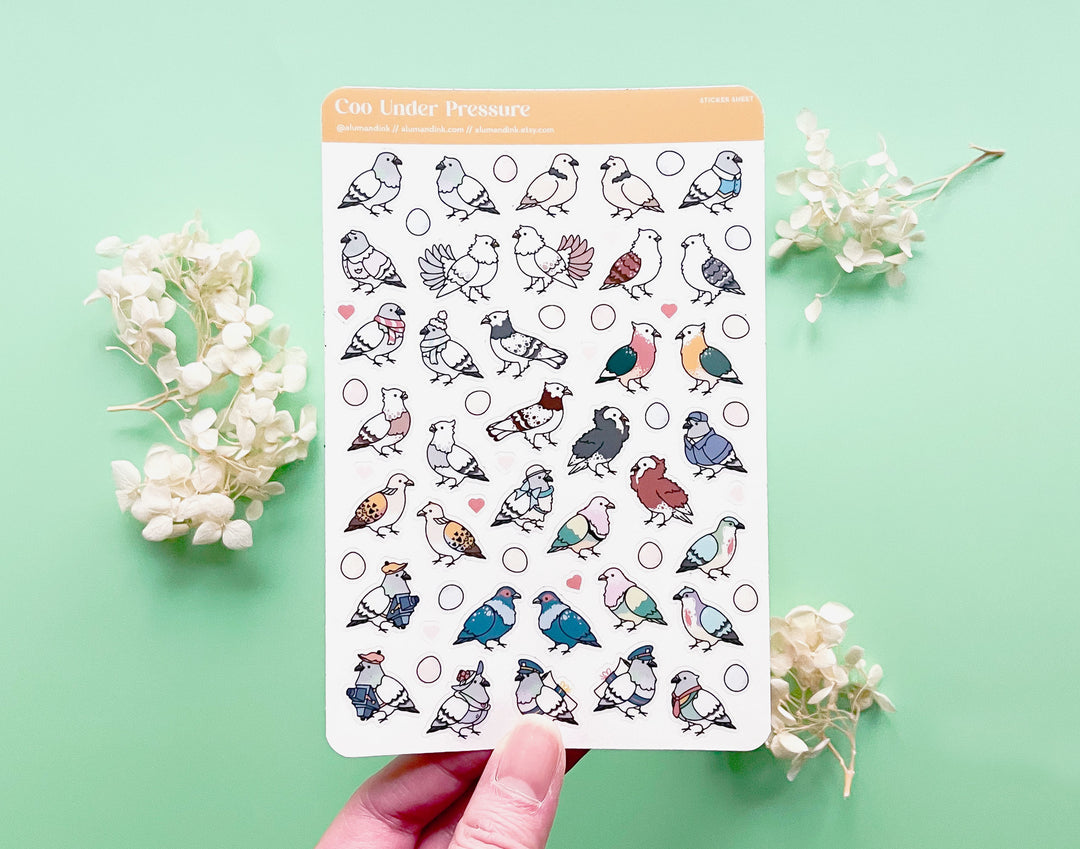 Coo Under Pressure Pigeons Clear Vinyl Sticker Sheet