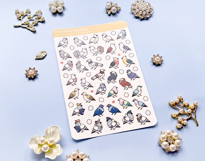 Coo Under Pressure Pigeons Clear Vinyl Sticker Sheet