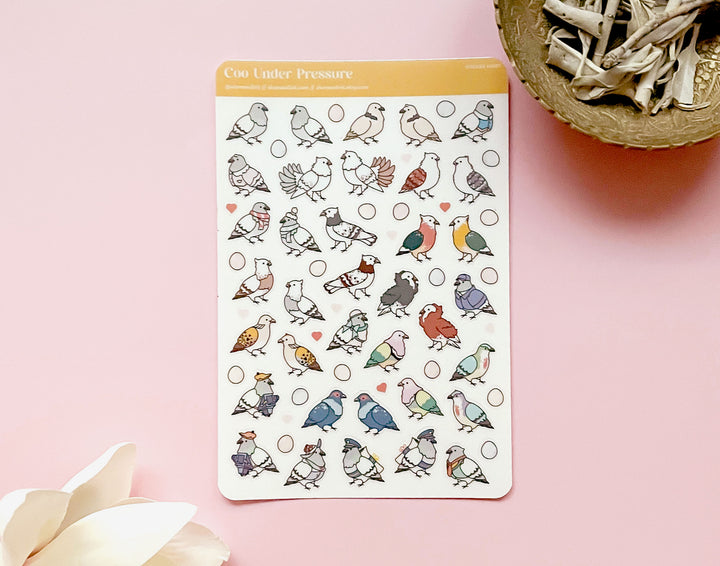 Coo Under Pressure Pigeons Clear Vinyl Sticker Sheet