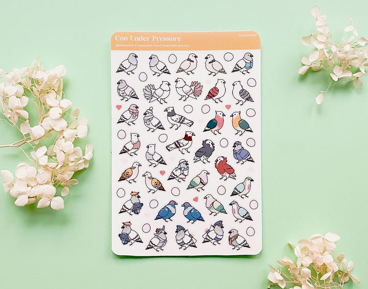 Coo Under Pressure Pigeons Clear Vinyl Sticker Sheet