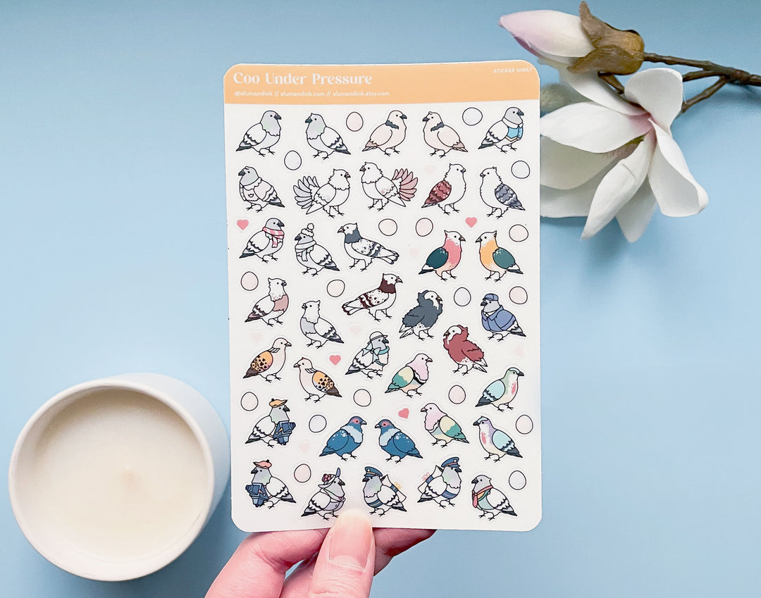 Coo Under Pressure Pigeons Clear Vinyl Sticker Sheet