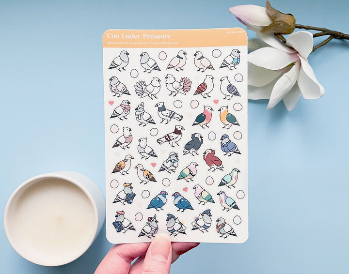 Coo Under Pressure Pigeons Clear Vinyl Sticker Sheet