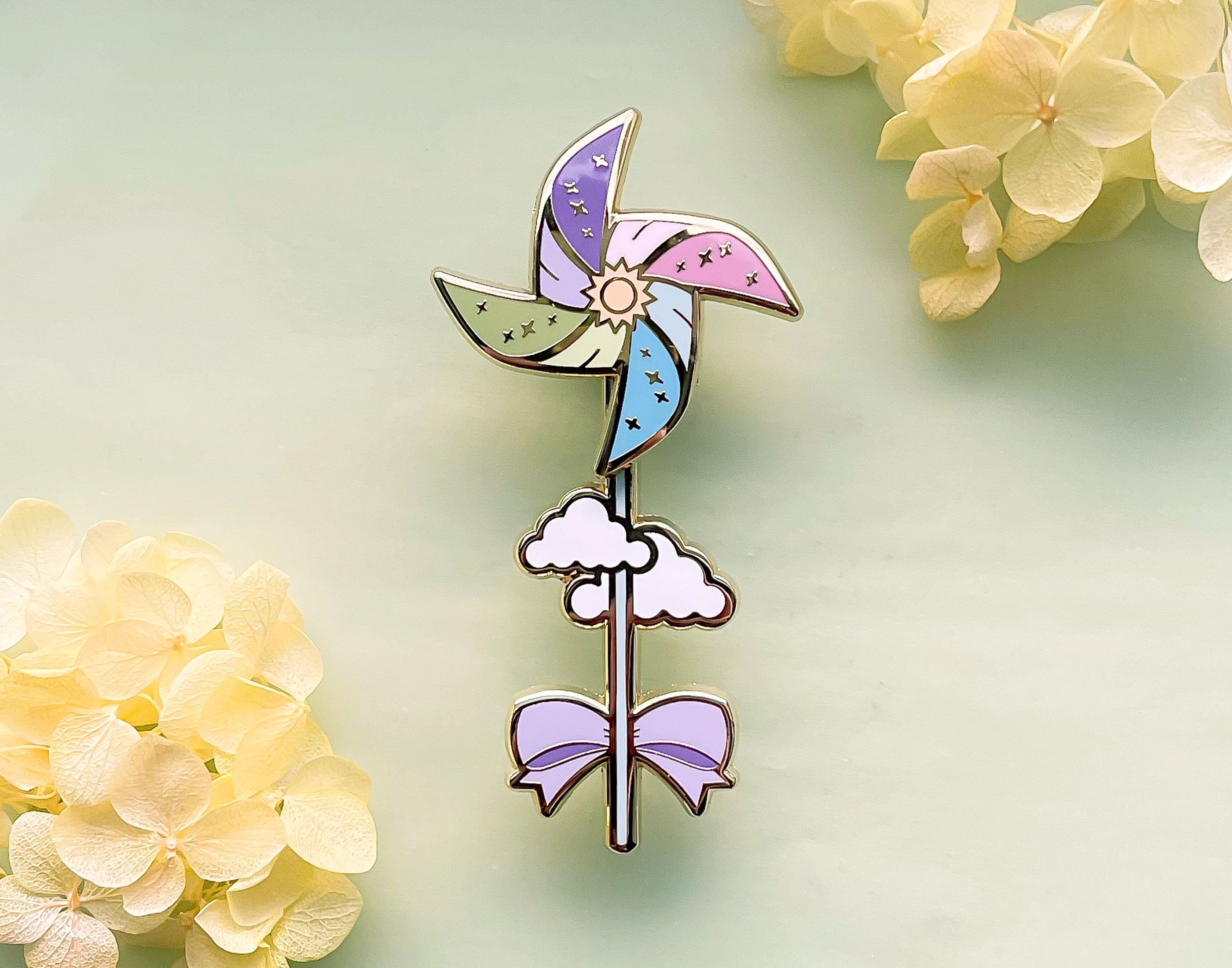 Sunny Day Pinwheel Spinning Enamel Pin – Alum and Ink
