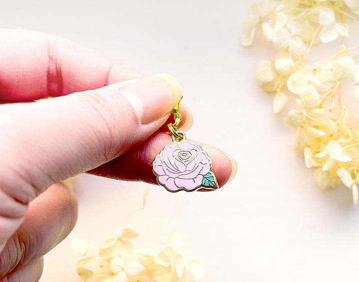 Pink Rose Enamel and Gold Metal Glasses Charm