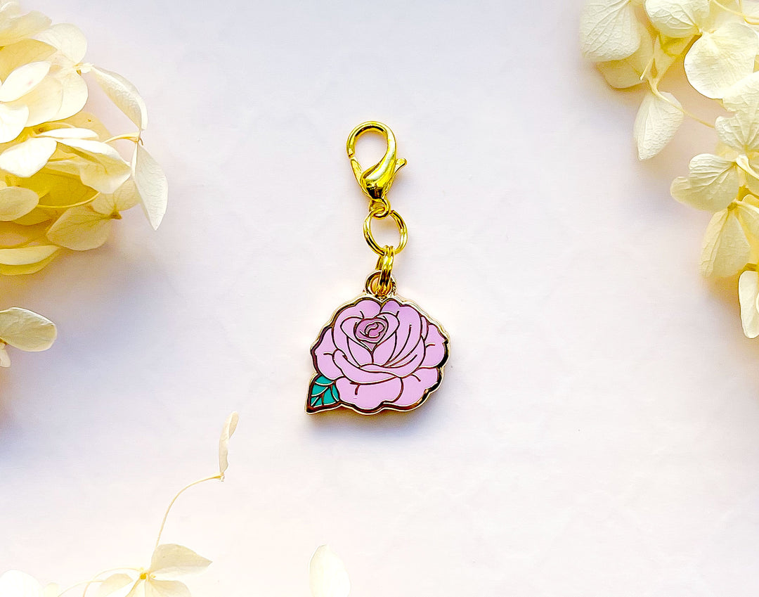 Pink Rose Enamel and Gold Metal Glasses Charm