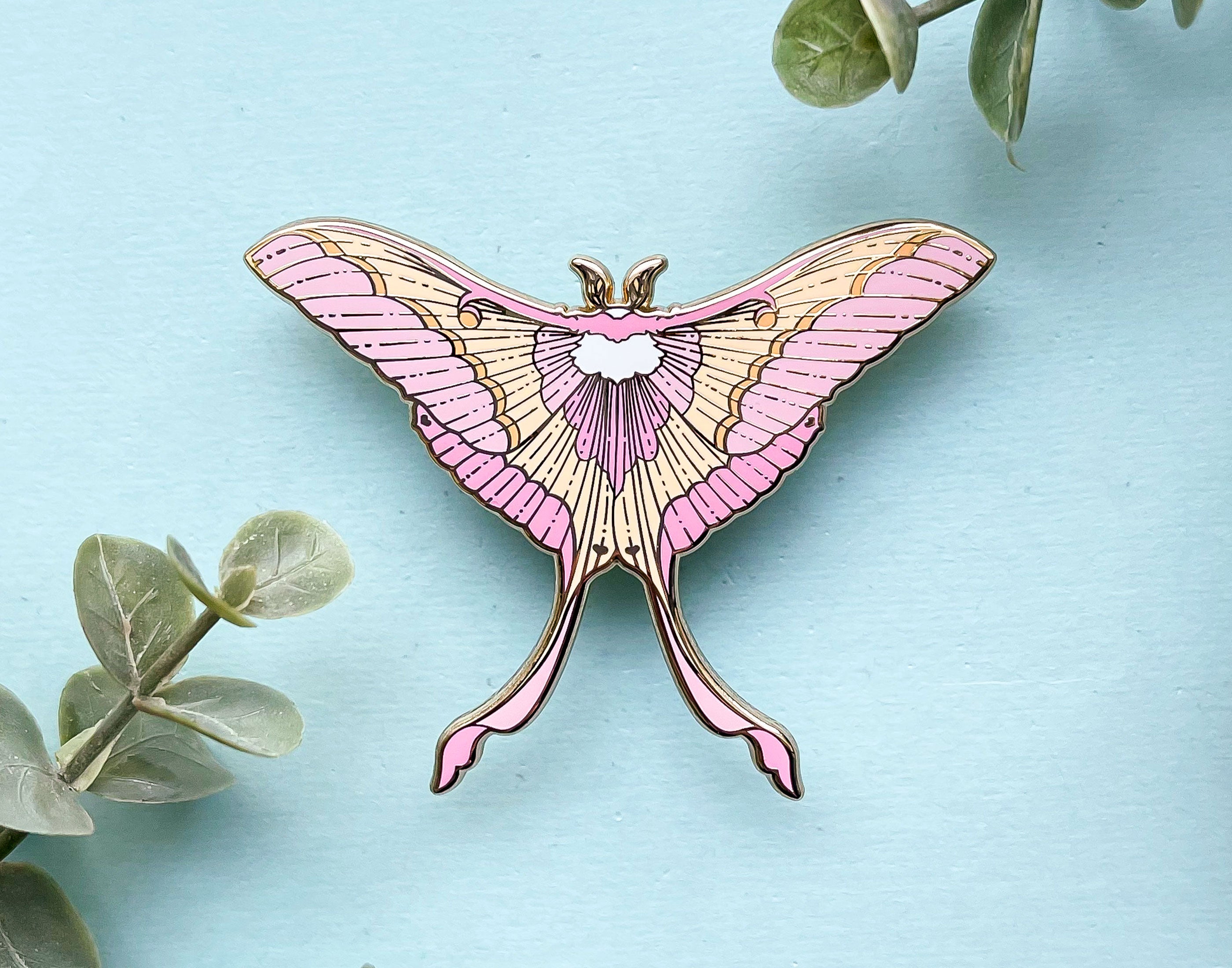 Pink Spirit Moth (Actias rhodopneuma) Enamel Pin – Alum and Ink
