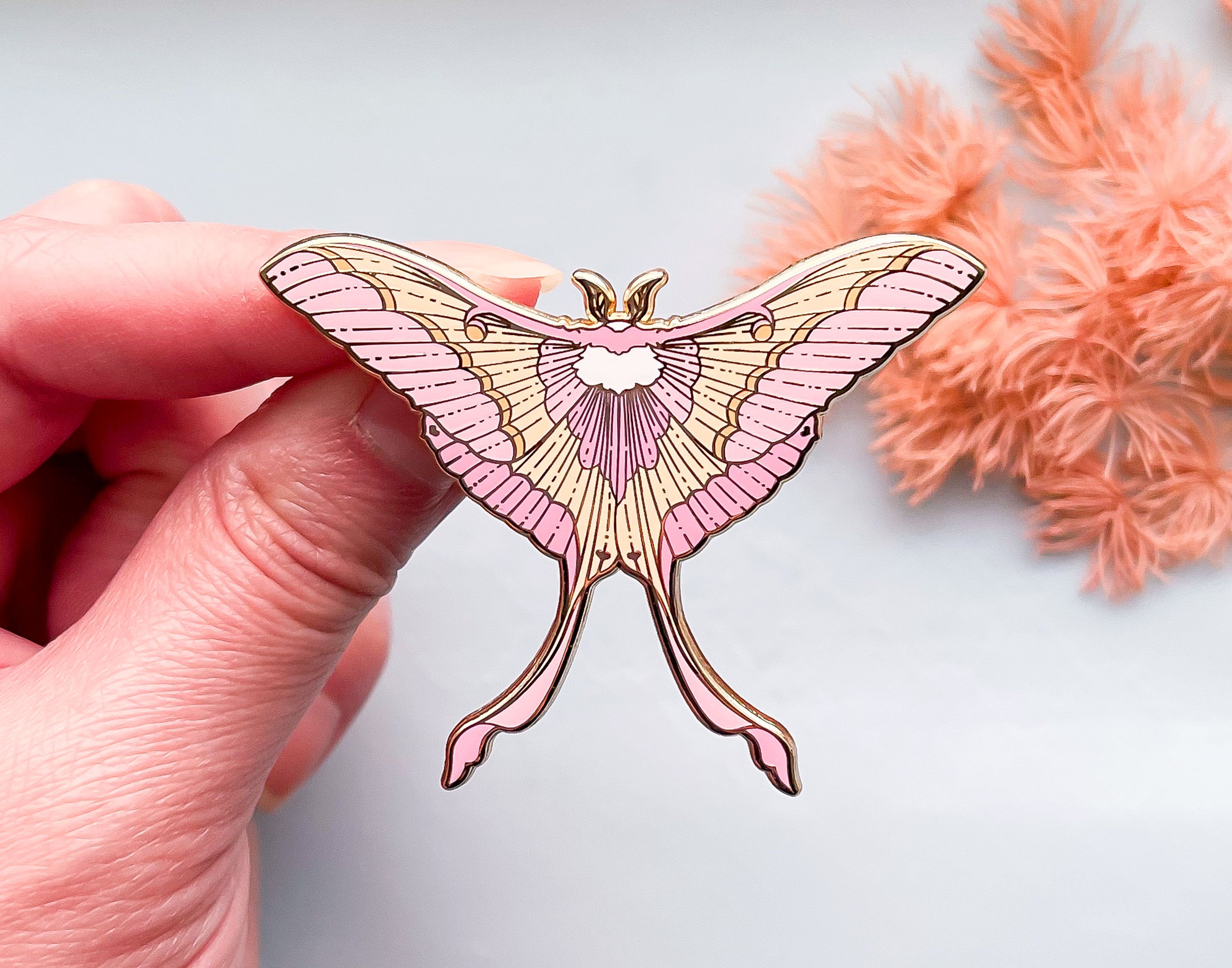 Pink Spirit Moth (Actias rhodopneuma) Enamel Pin – Alum and Ink