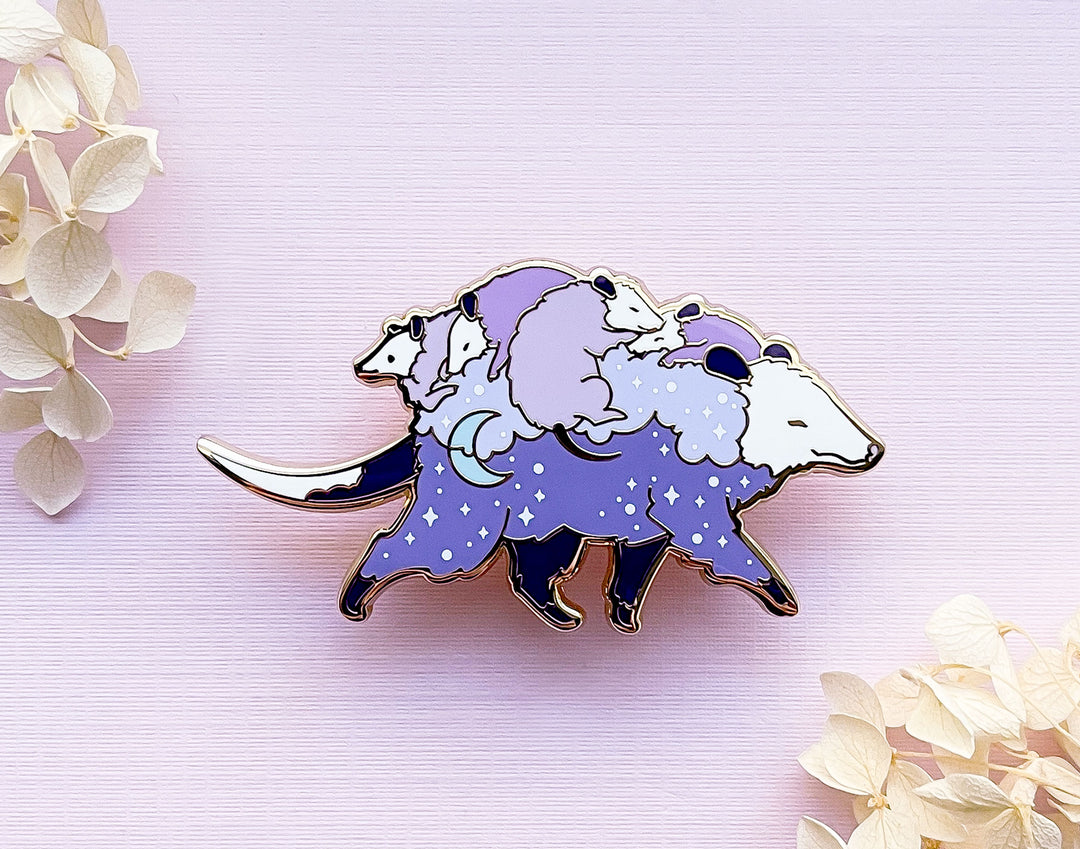 Possum Mom Bus and Babies Enamel Pin